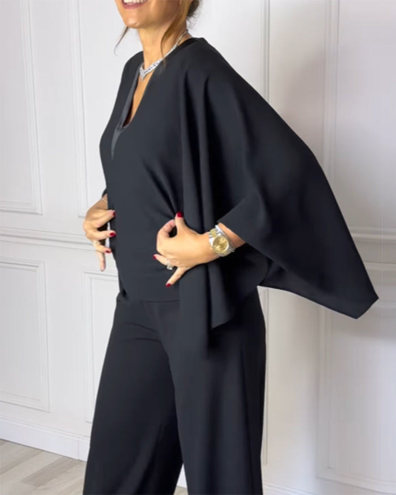 Butterfly Sleeve V-Neck Blouse