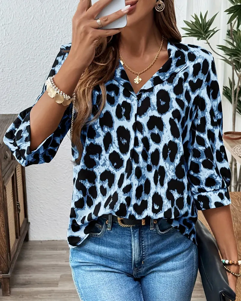 Leopard Print Lapel Blouse