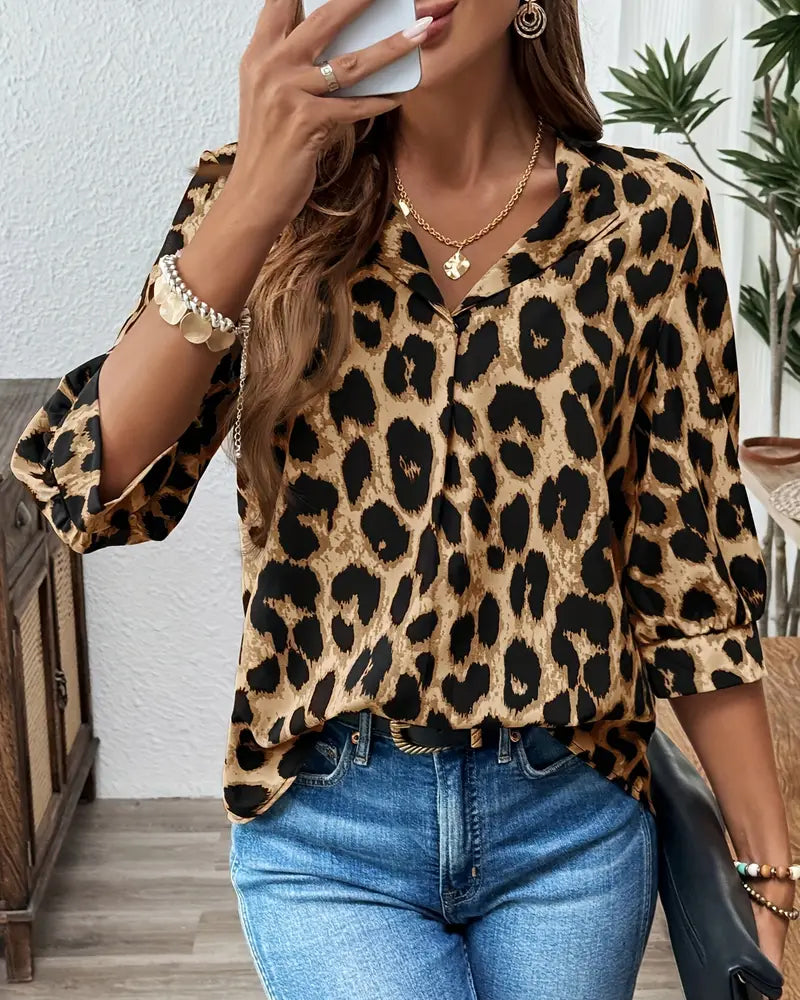 Leopard Print Lapel Blouse