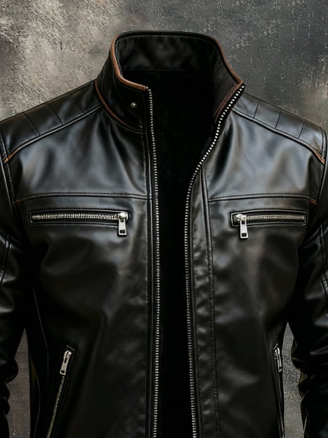 Men's Retro-Style Outdoor Jacket Made of Soft, Plush-Lined Leather