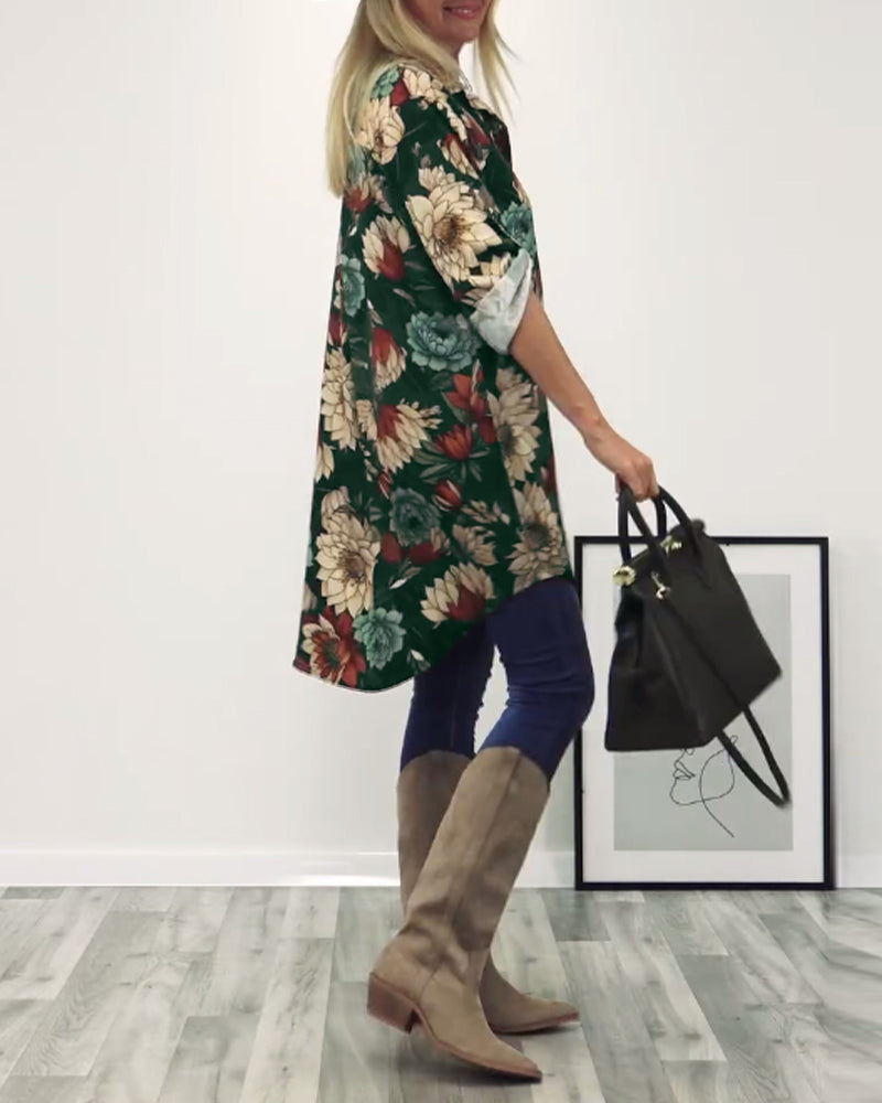 Revers collar shirt with patchwork and leopard print