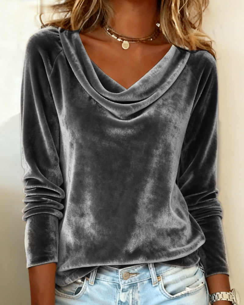 Draped Collar Loose Top