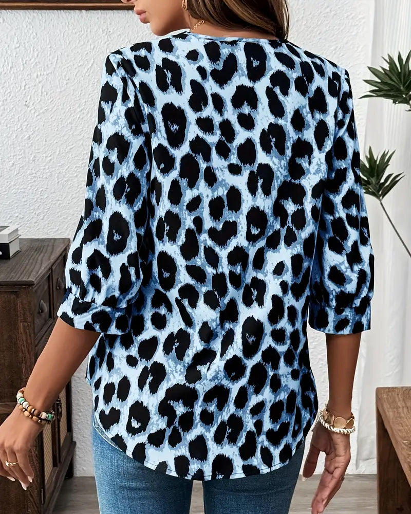 Leopard Print Lapel Blouse