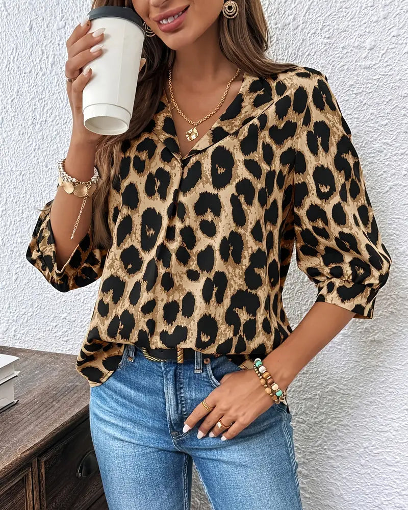 Leopard Print Lapel Blouse