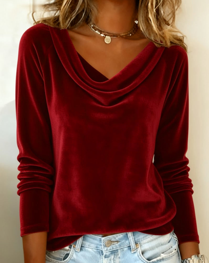 Draped Collar Loose Top