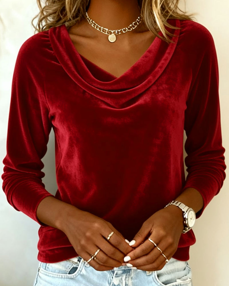 Draped Collar Loose Top