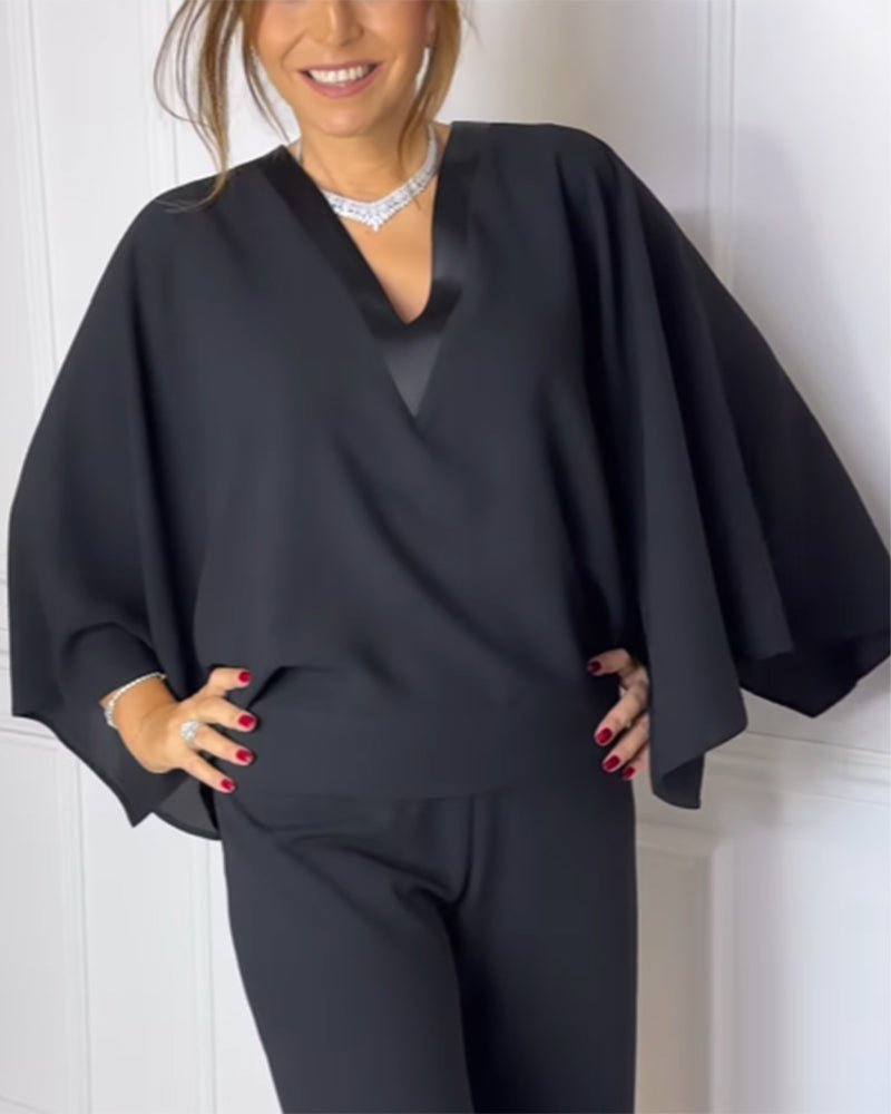 Butterfly Sleeve V-Neck Blouse