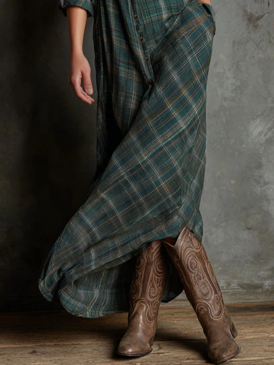 Sofia | Long Dress with Green Checked Lapel