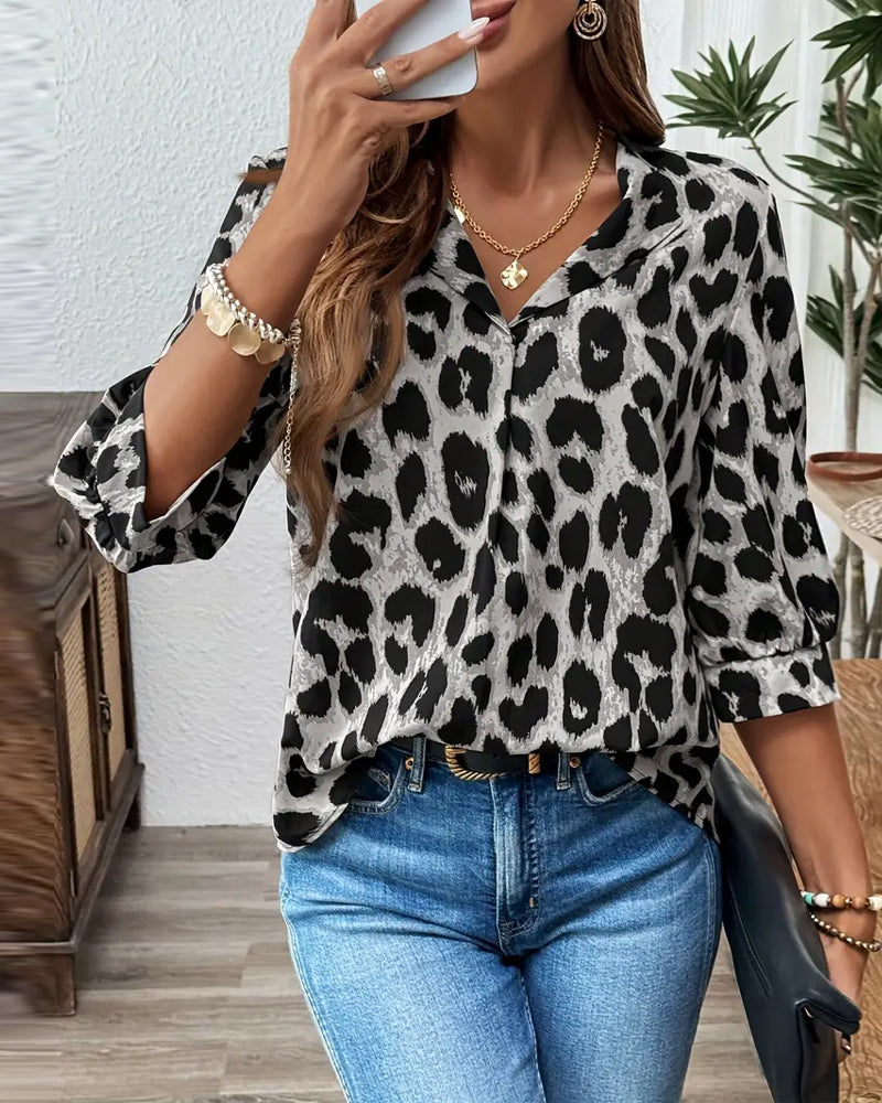 Leopard Print Lapel Blouse
