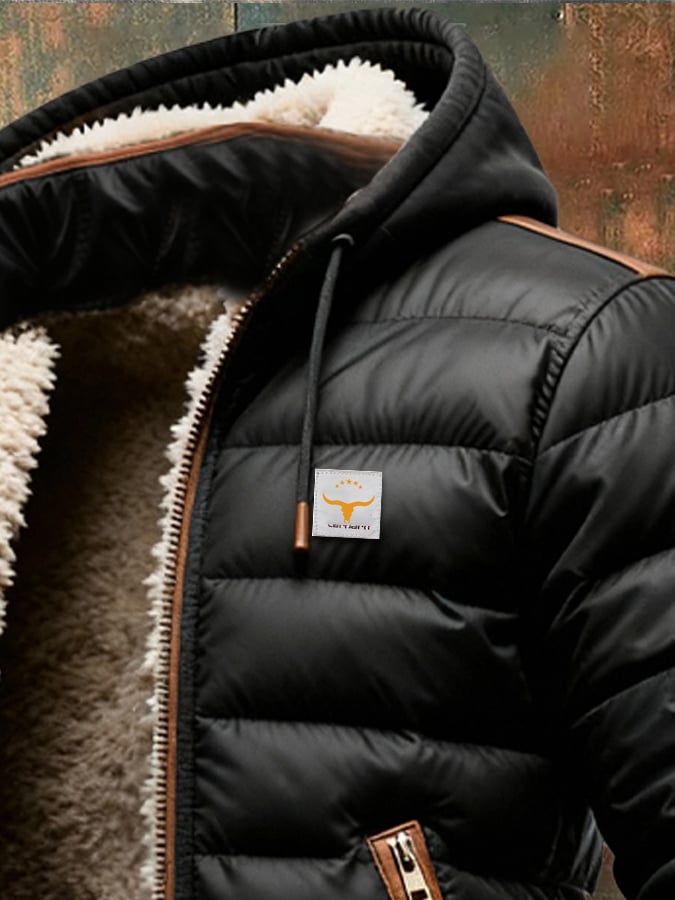 Men's Retro Padded Jacket with Double-Layered Collar, Warmly Lined with Cotton / Outdoor Jacket