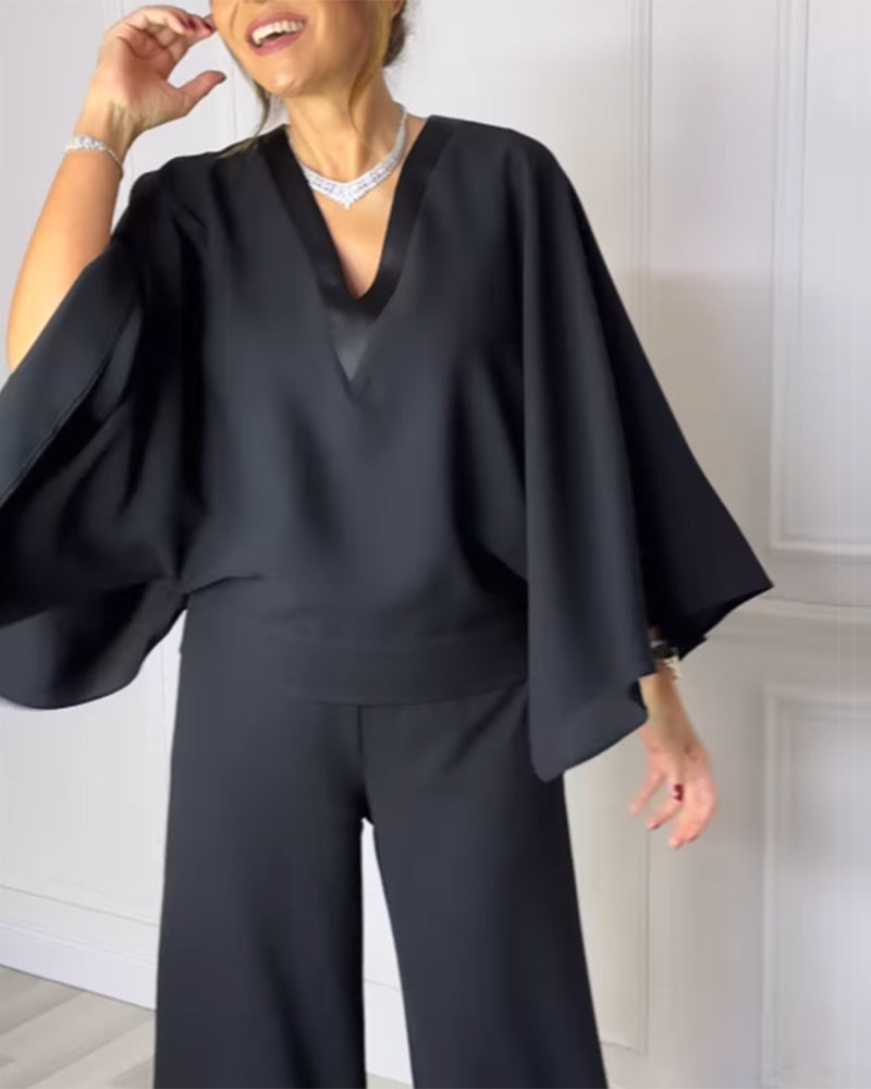 Butterfly Sleeve V-Neck Blouse