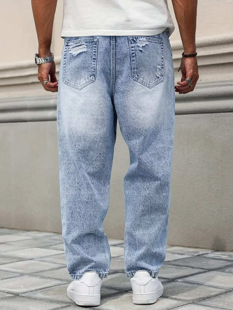 Acid Wash Distressed Baggy Jeans