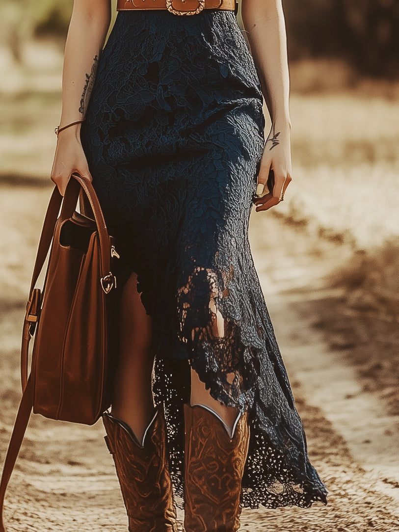 Vintage Bohemian Lace Midi Dress