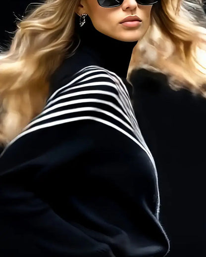 Striped Turtleneck Drop Shoulder Sweater