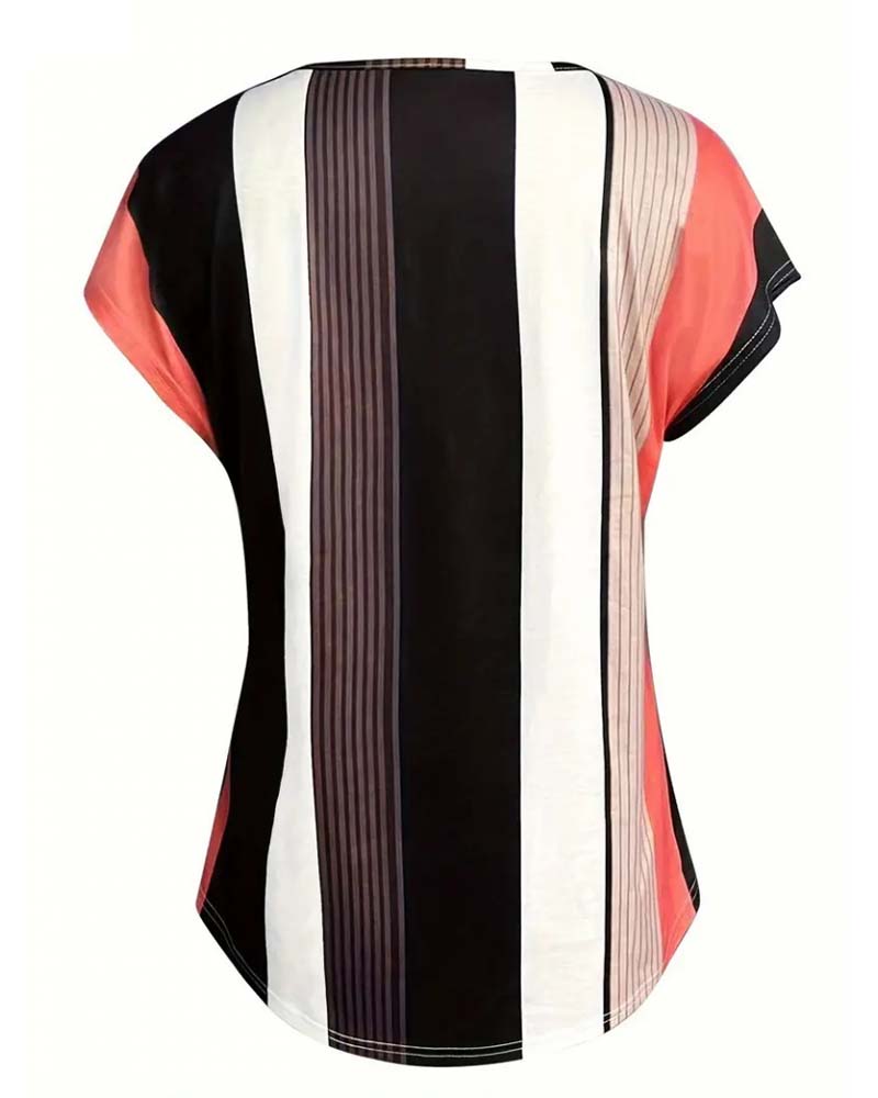 Blouse Vertical Striped Pendant Short Sleeves