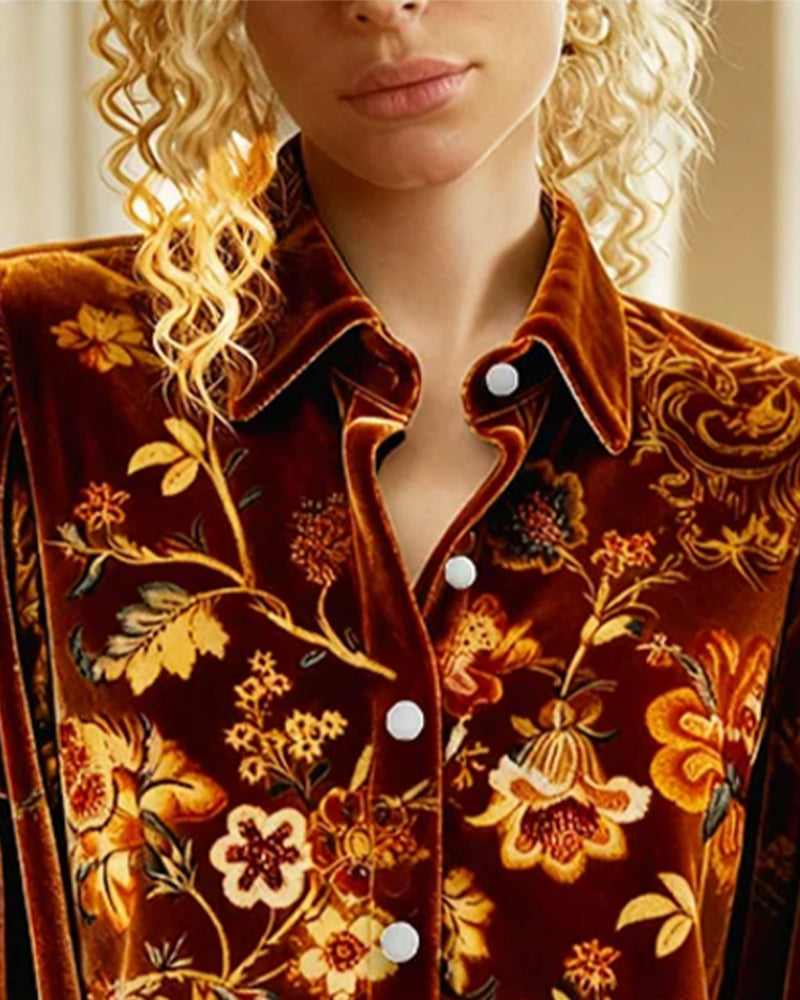 Printed Blouse with Lantern Sleeves