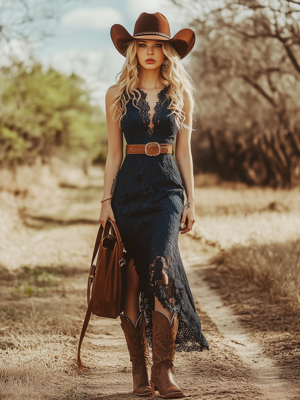 Vintage Bohemian Lace Midi Dress