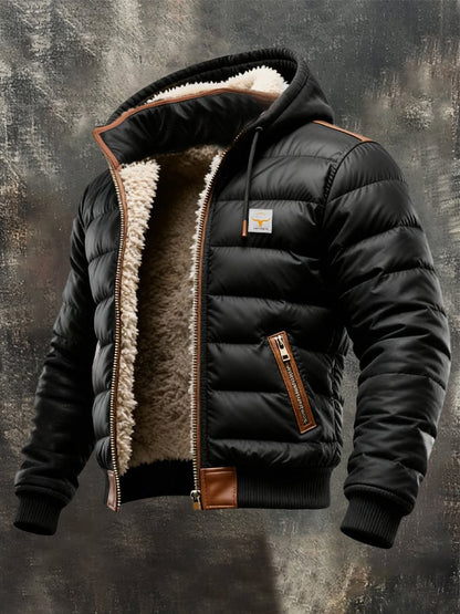 Men's Retro Padded Jacket with Double-Layered Collar, Warmly Lined with Cotton / Outdoor Jacket