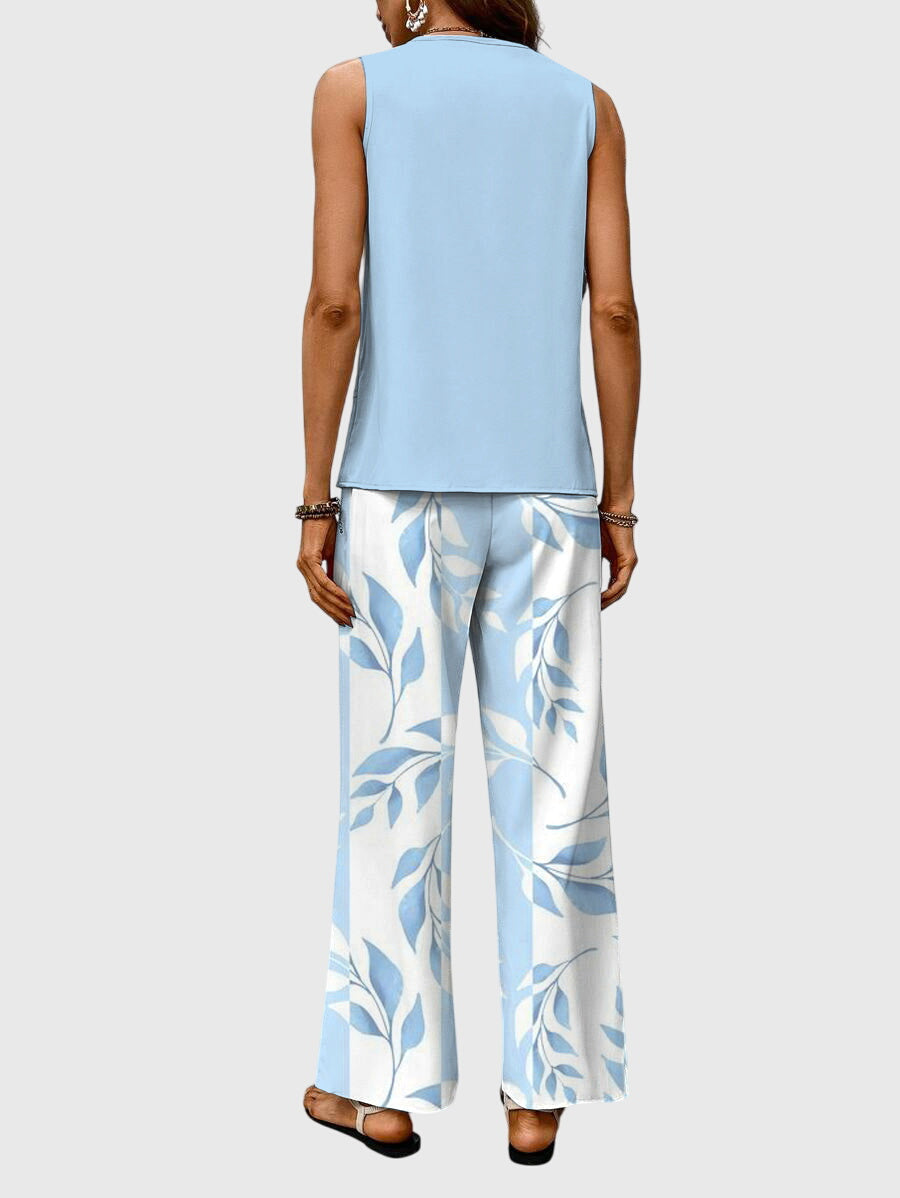 Blue Plant Print Two Piece Set