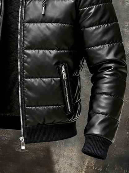 Men's Retro Warm Outdoor Leather Jacket with Hood made of Soft Leather