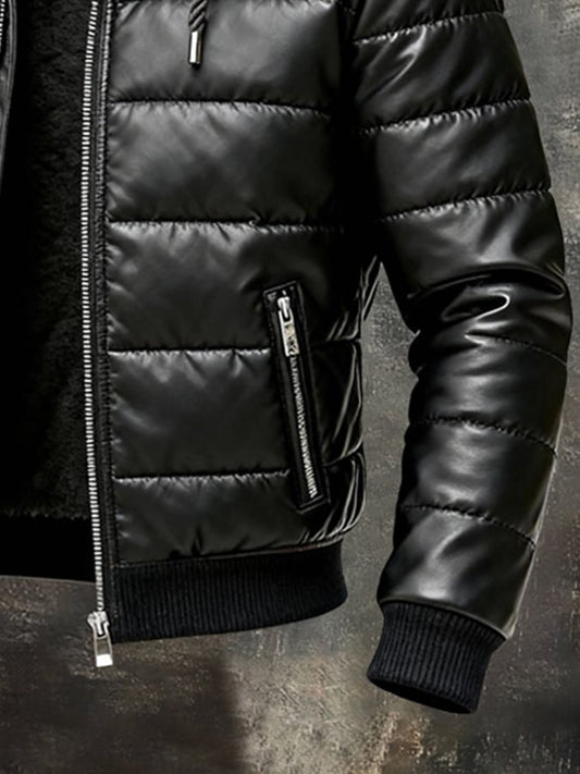 Men's Retro Warm Outdoor Leather Jacket with Hood made of Soft Leather