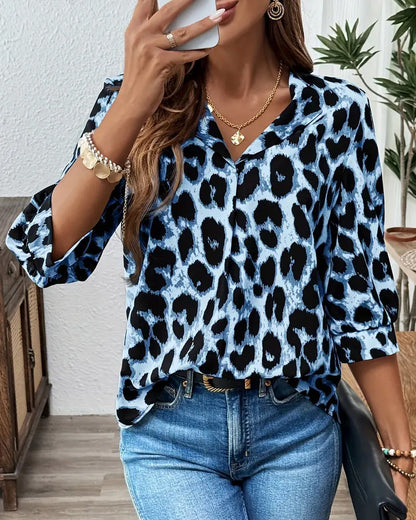 Leopard Print Lapel Blouse