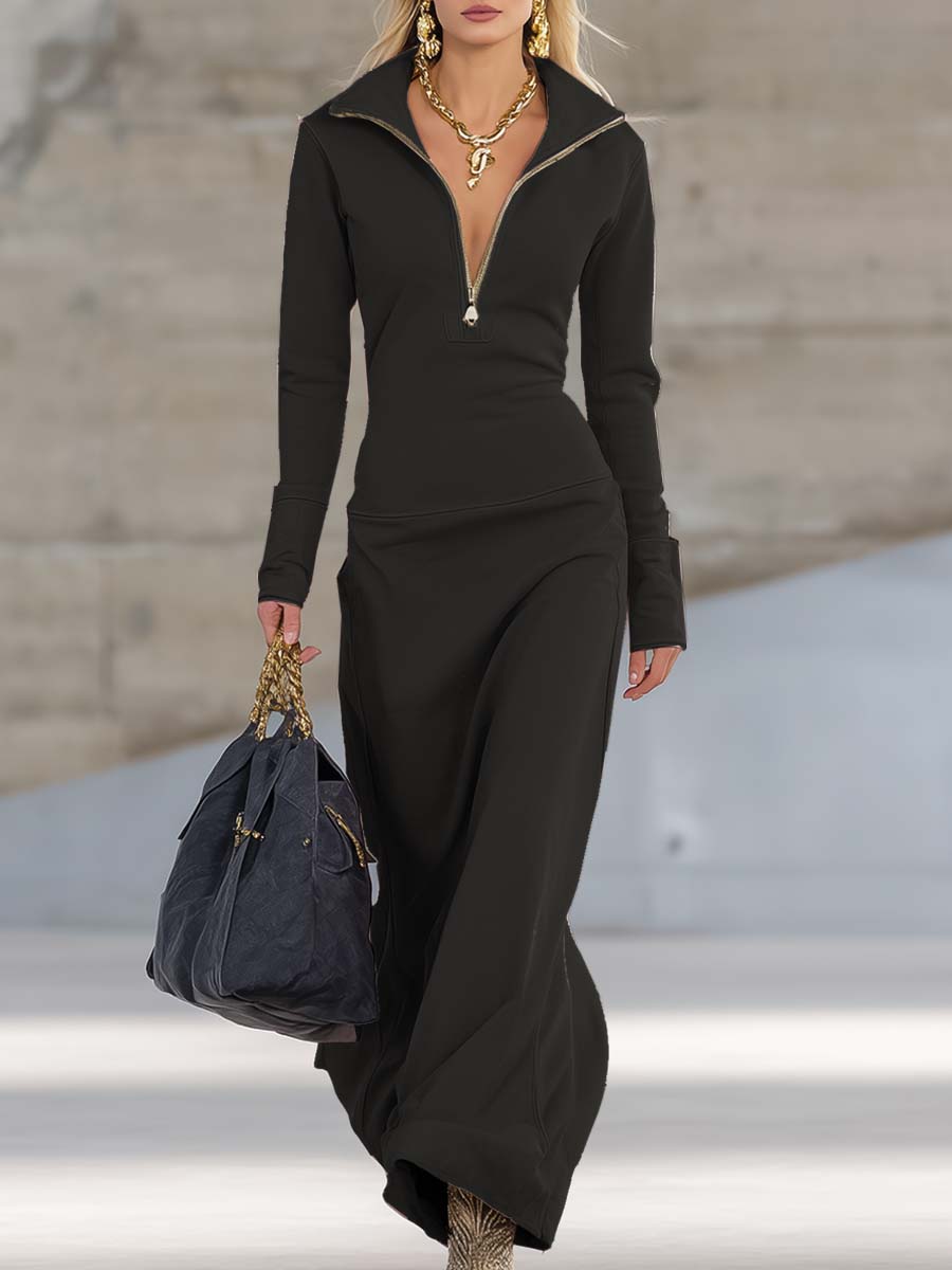Women’s Pink Zip Front Maxi Dress