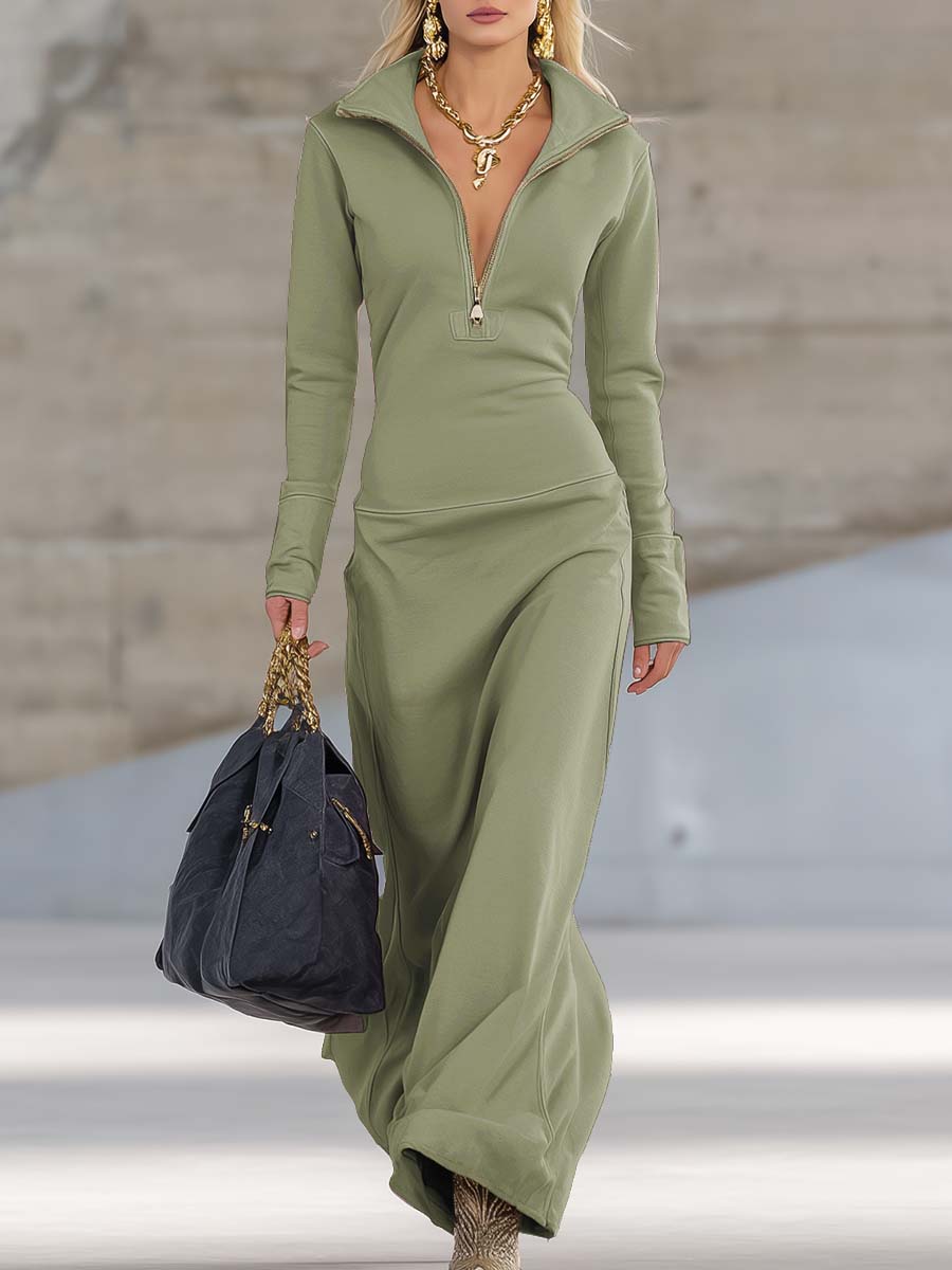 Women’s Pink Zip Front Maxi Dress