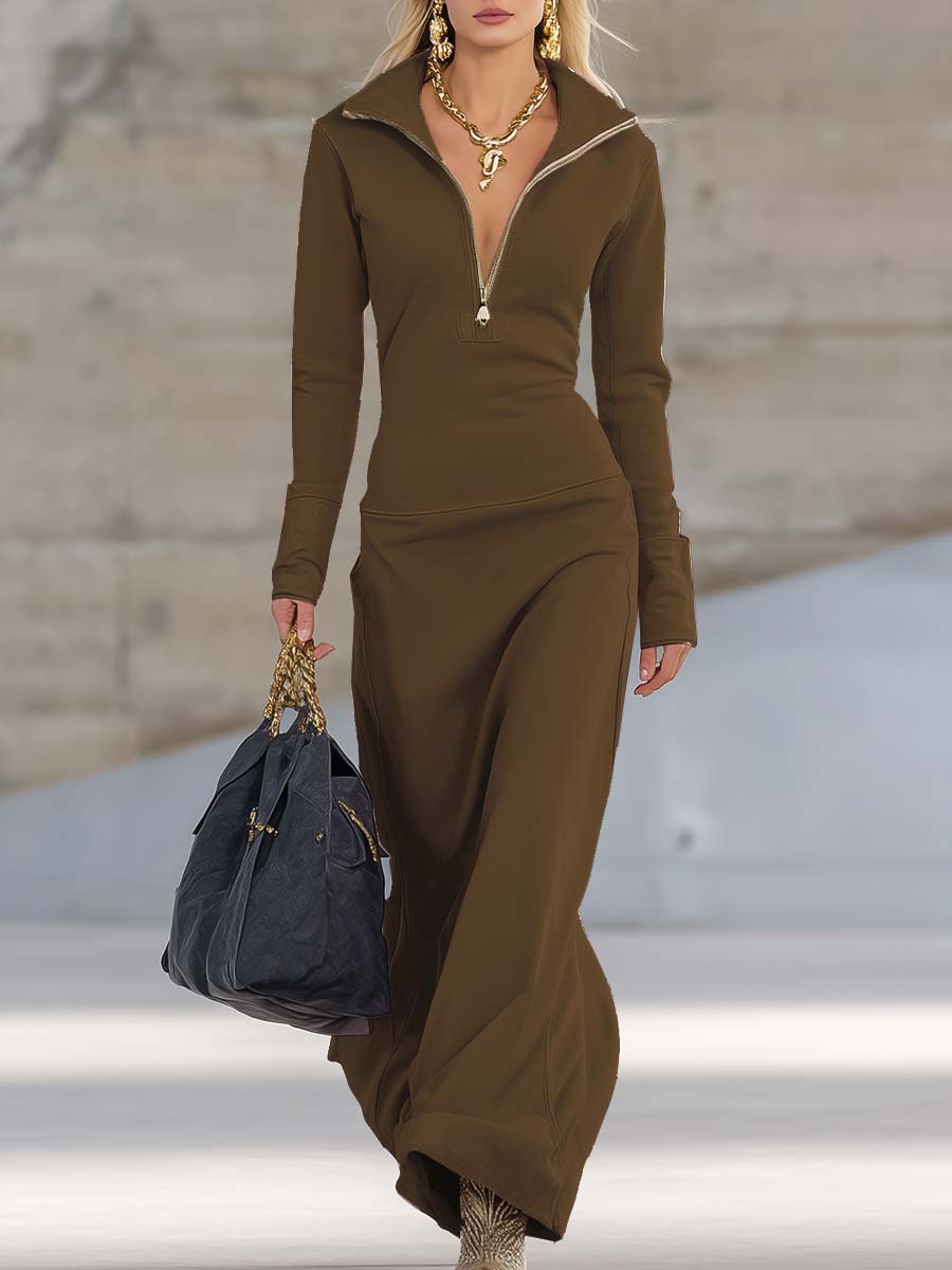 Women’s Pink Zip Front Maxi Dress
