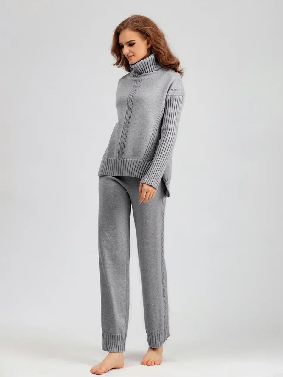 Scarlett | Chic High-Neck Knit Sweater & Loose Pants Set