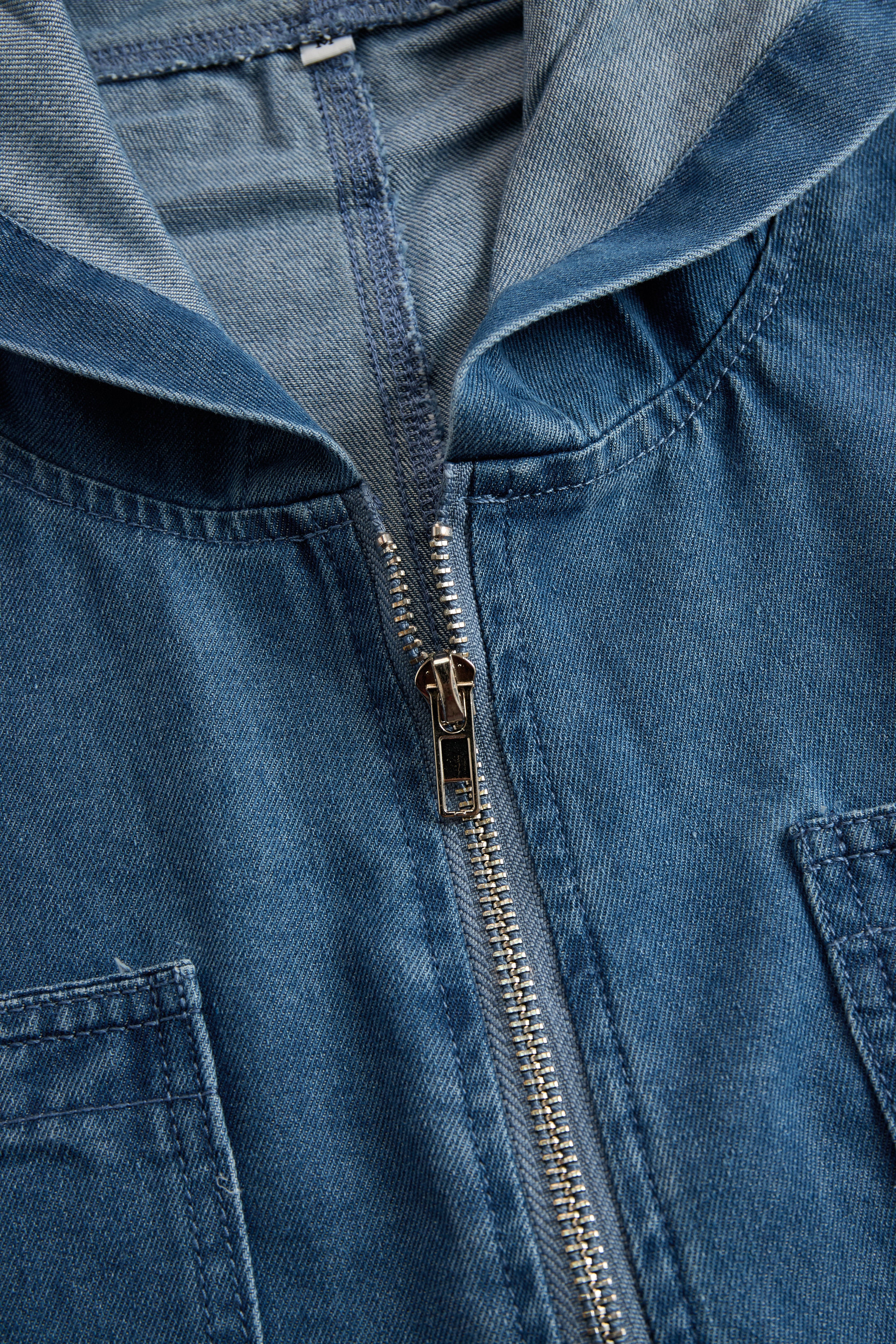 Women’s Hooded Denim Jumpsuit