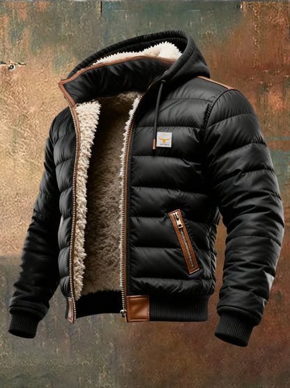 Men's Retro Padded Jacket with Double-Layered Collar, Warmly Lined with Cotton / Outdoor Jacket