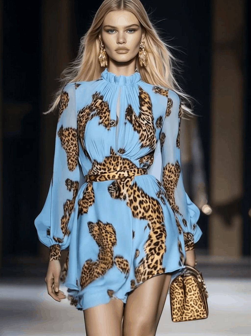 Leopard Print Chiffon Mini Dress