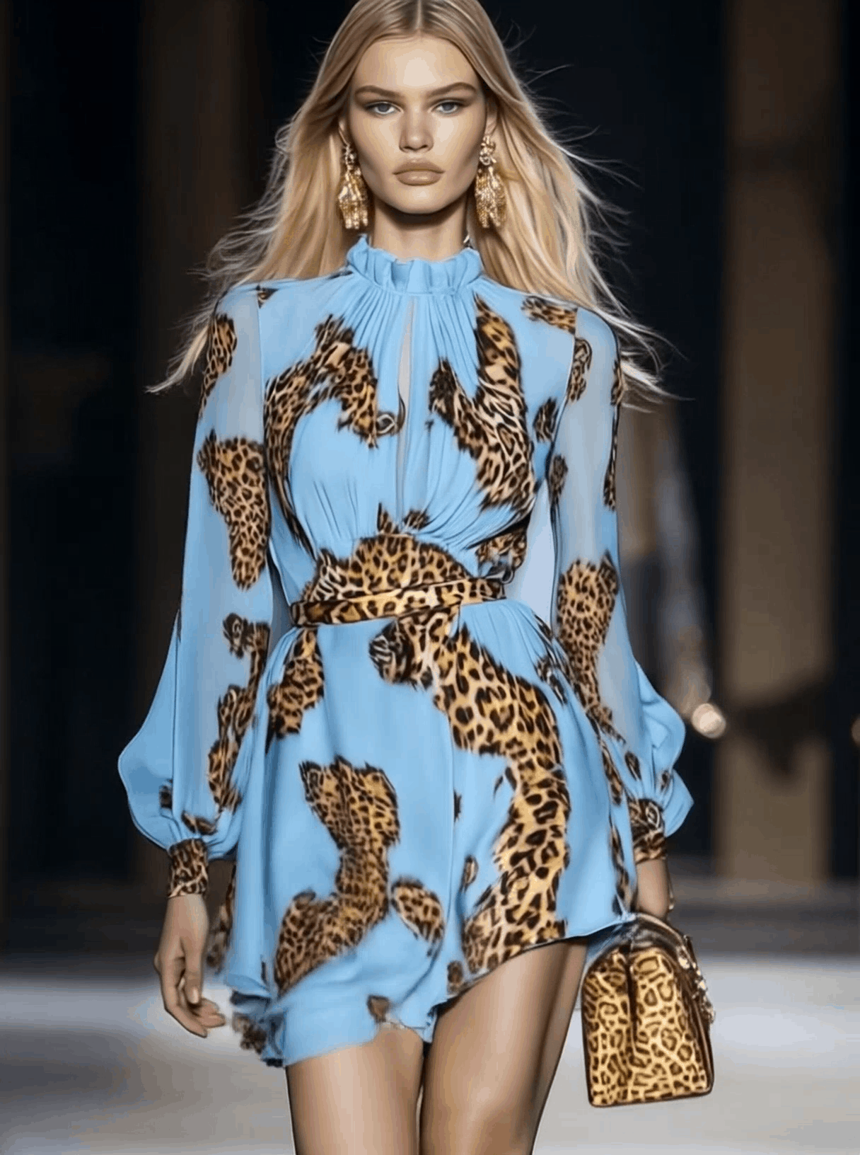 Leopard Print Chiffon Mini Dress