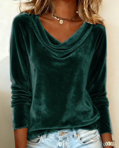 Draped Collar Loose Top