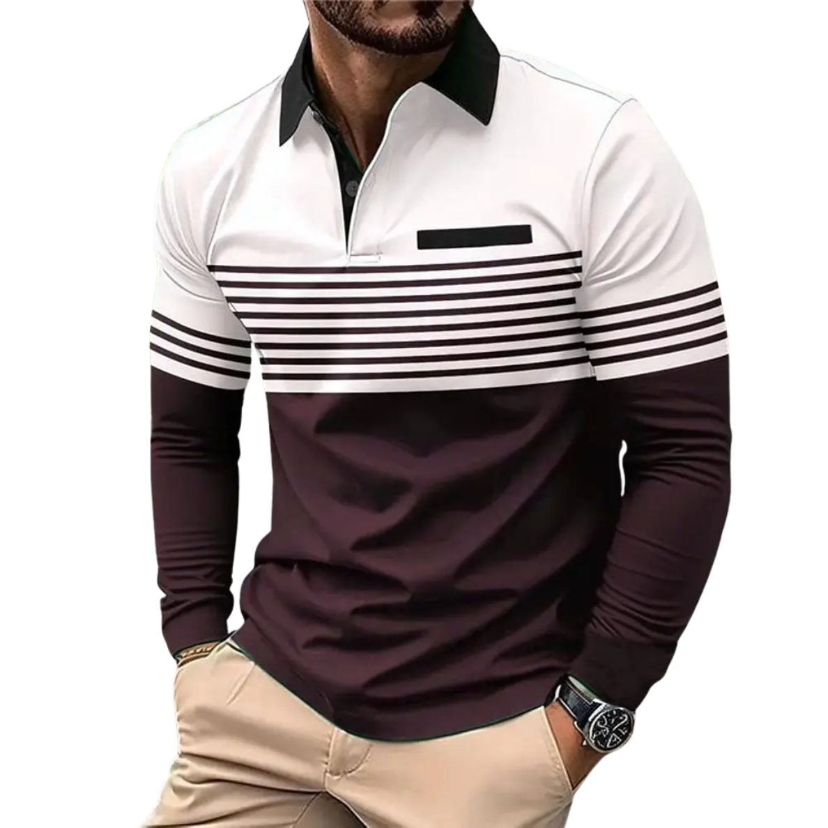 MALO | LUXURY STRIPED LONG SLEEVE POLO FOR MEN