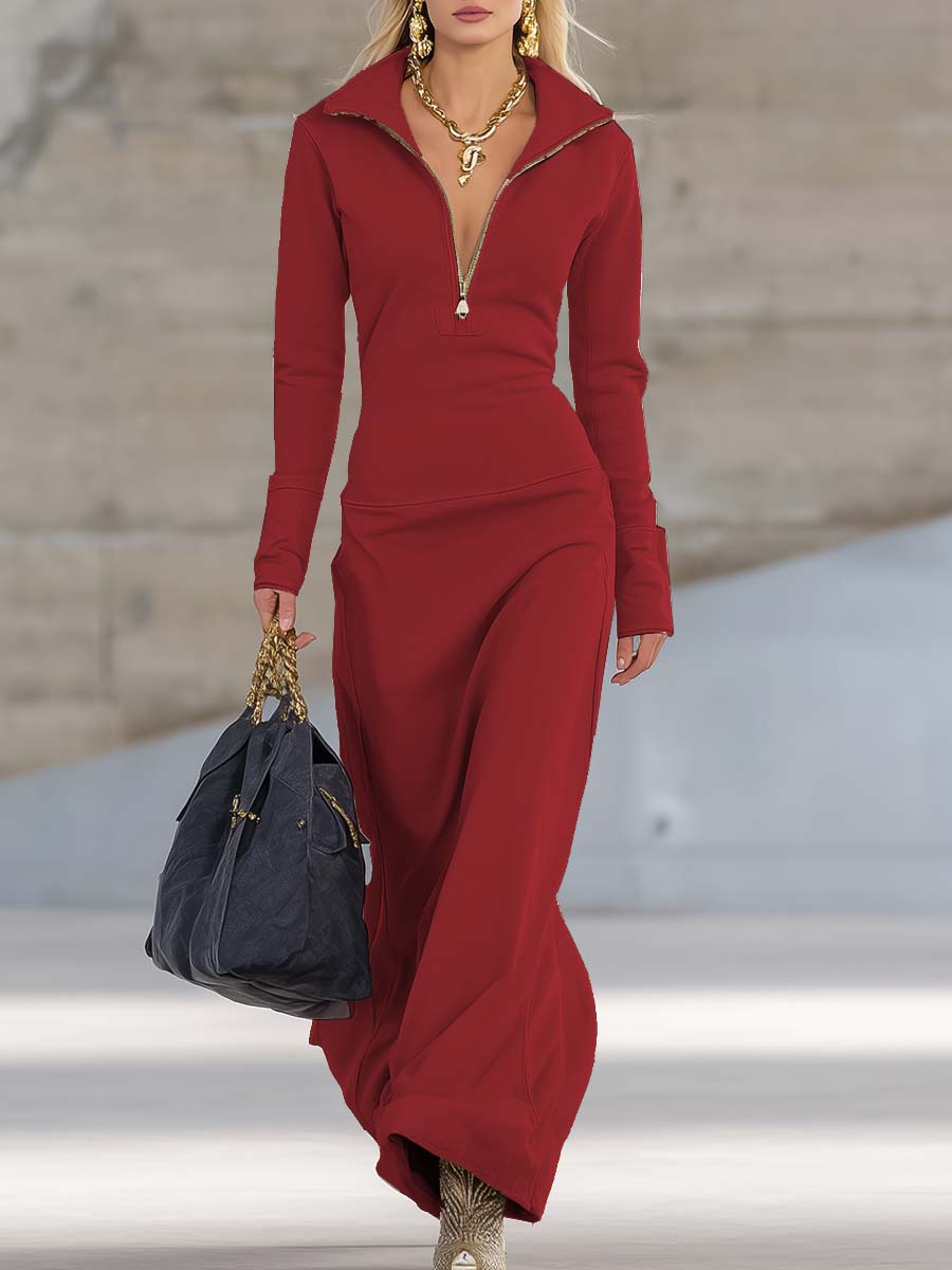 Women’s Pink Zip Front Maxi Dress