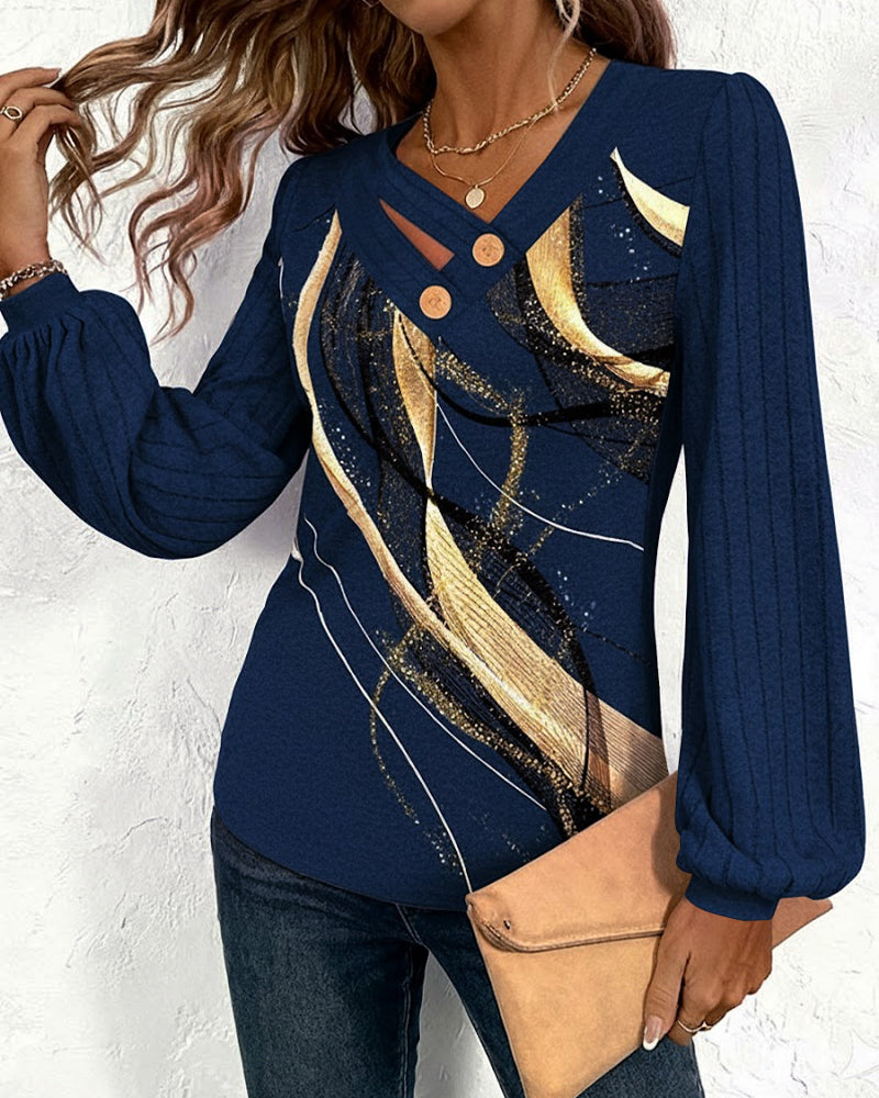 Top with Striped Print Lantern Sleeve