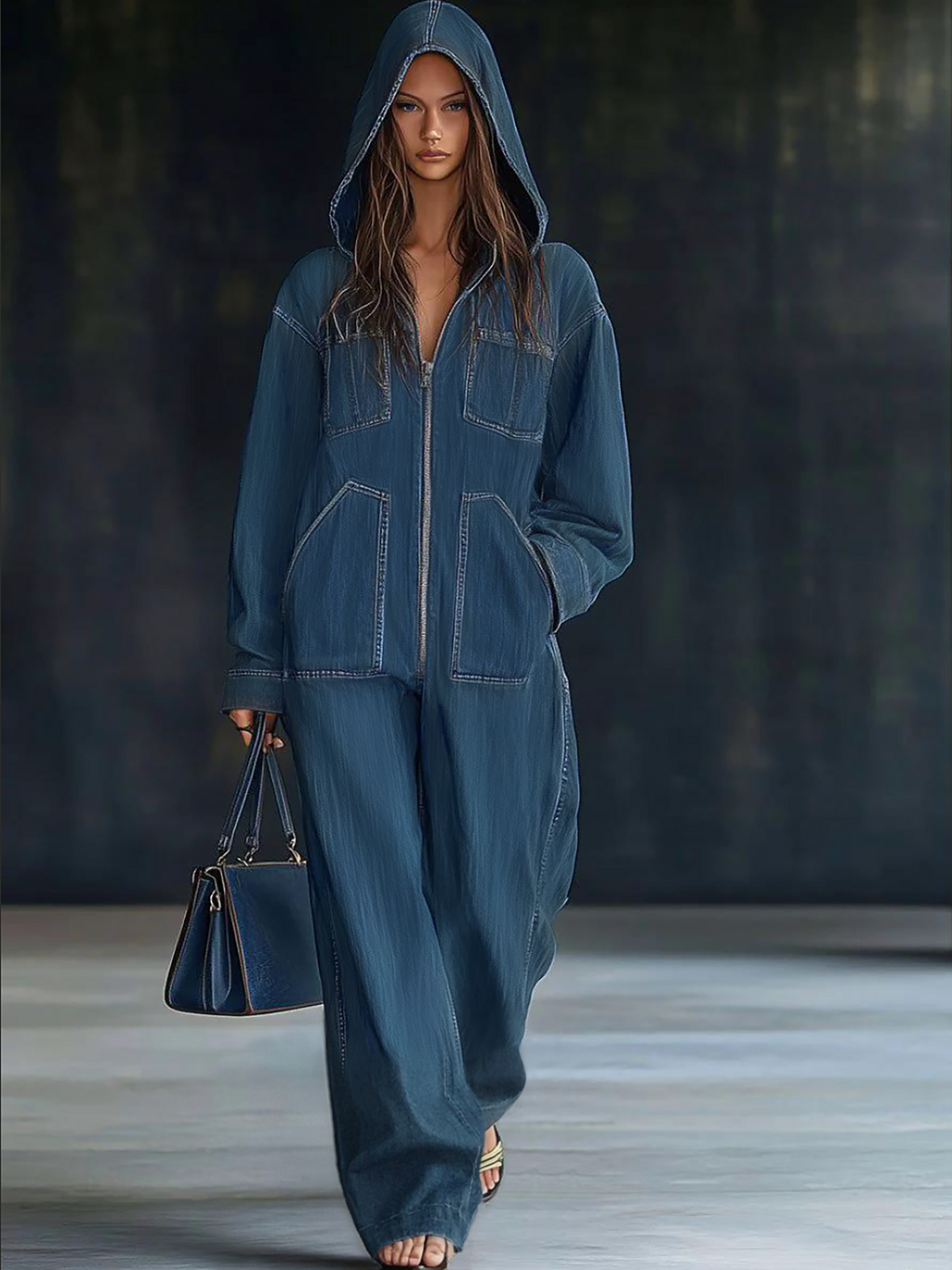 Women’s Hooded Denim Jumpsuit