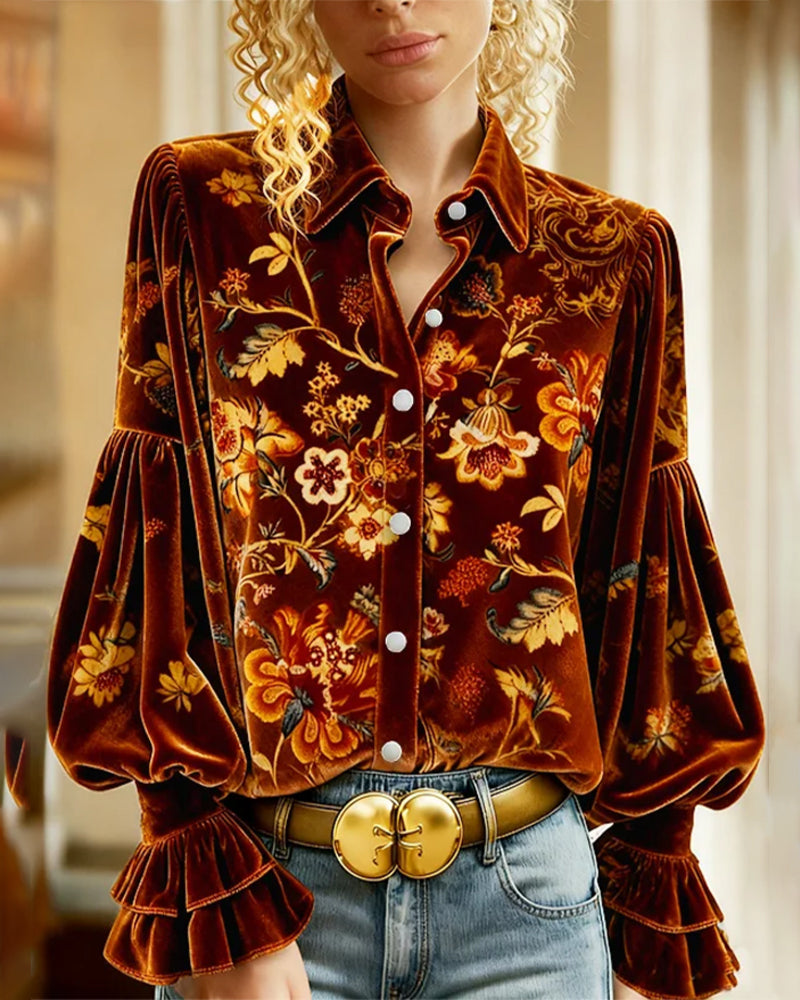 Printed Blouse with Lantern Sleeves