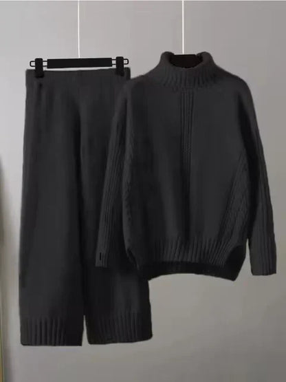 Scarlett | Chic High-Neck Knit Sweater & Loose Pants Set