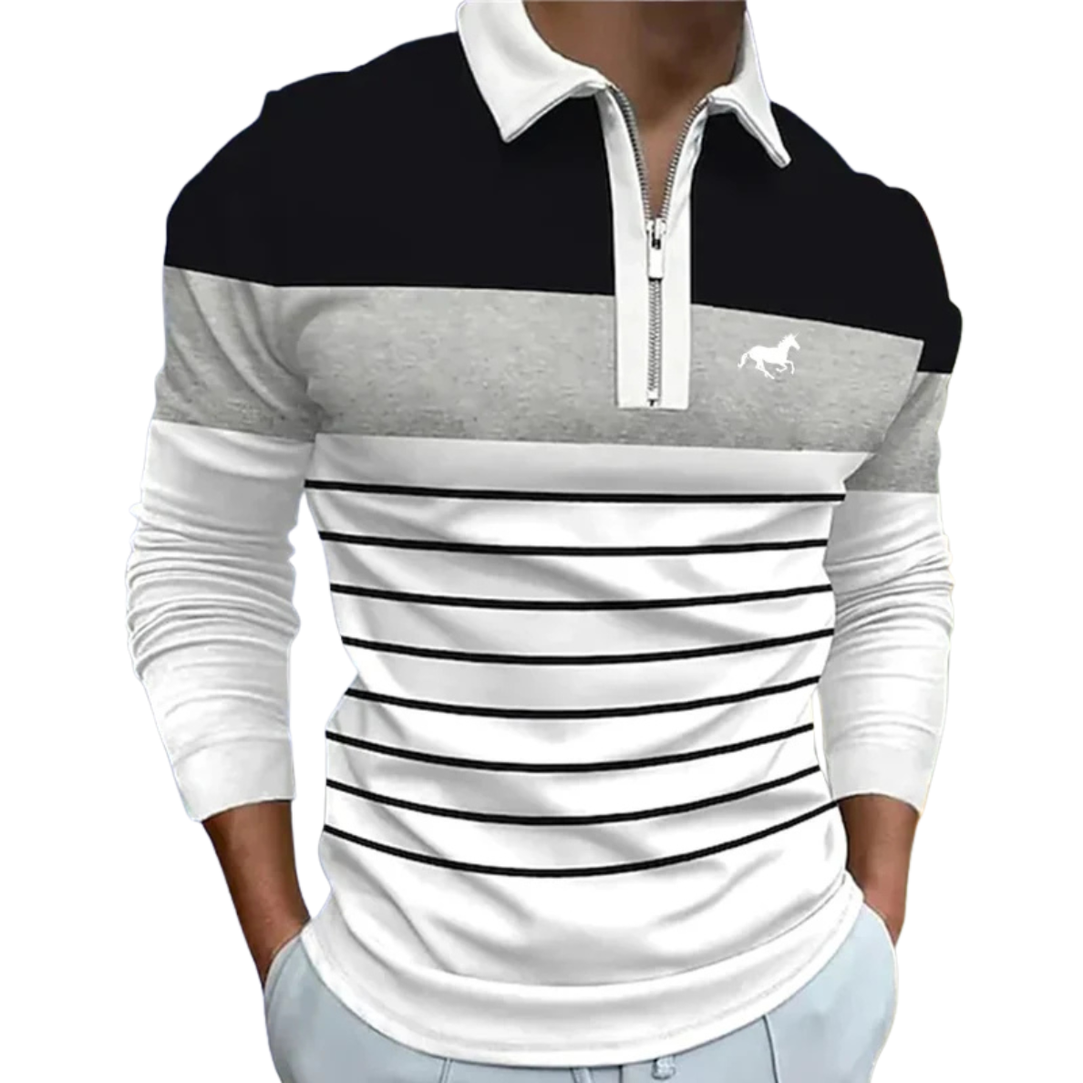 MARCEL | LUXE STRIPED ZIP POLO FOR MEN