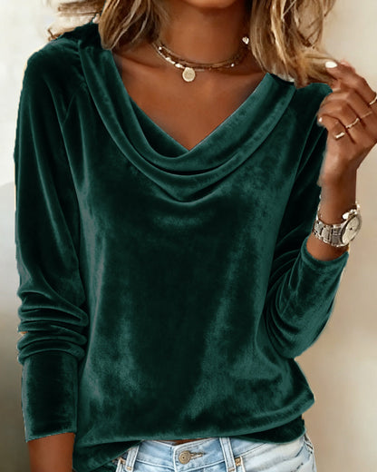 Draped Collar Loose Top