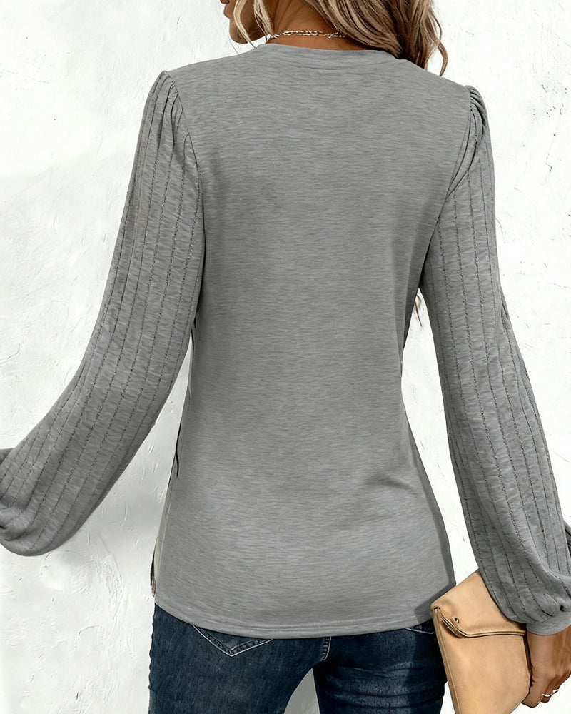 Top with Striped Print Lantern Sleeve