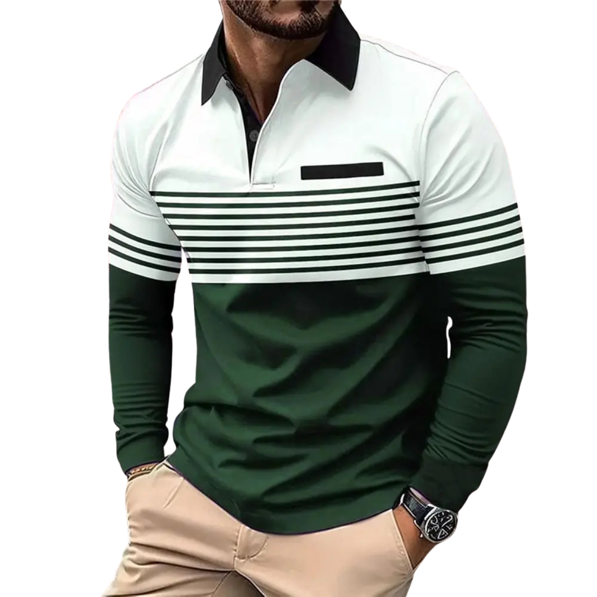 MALO | LUXURY STRIPED LONG SLEEVE POLO FOR MEN
