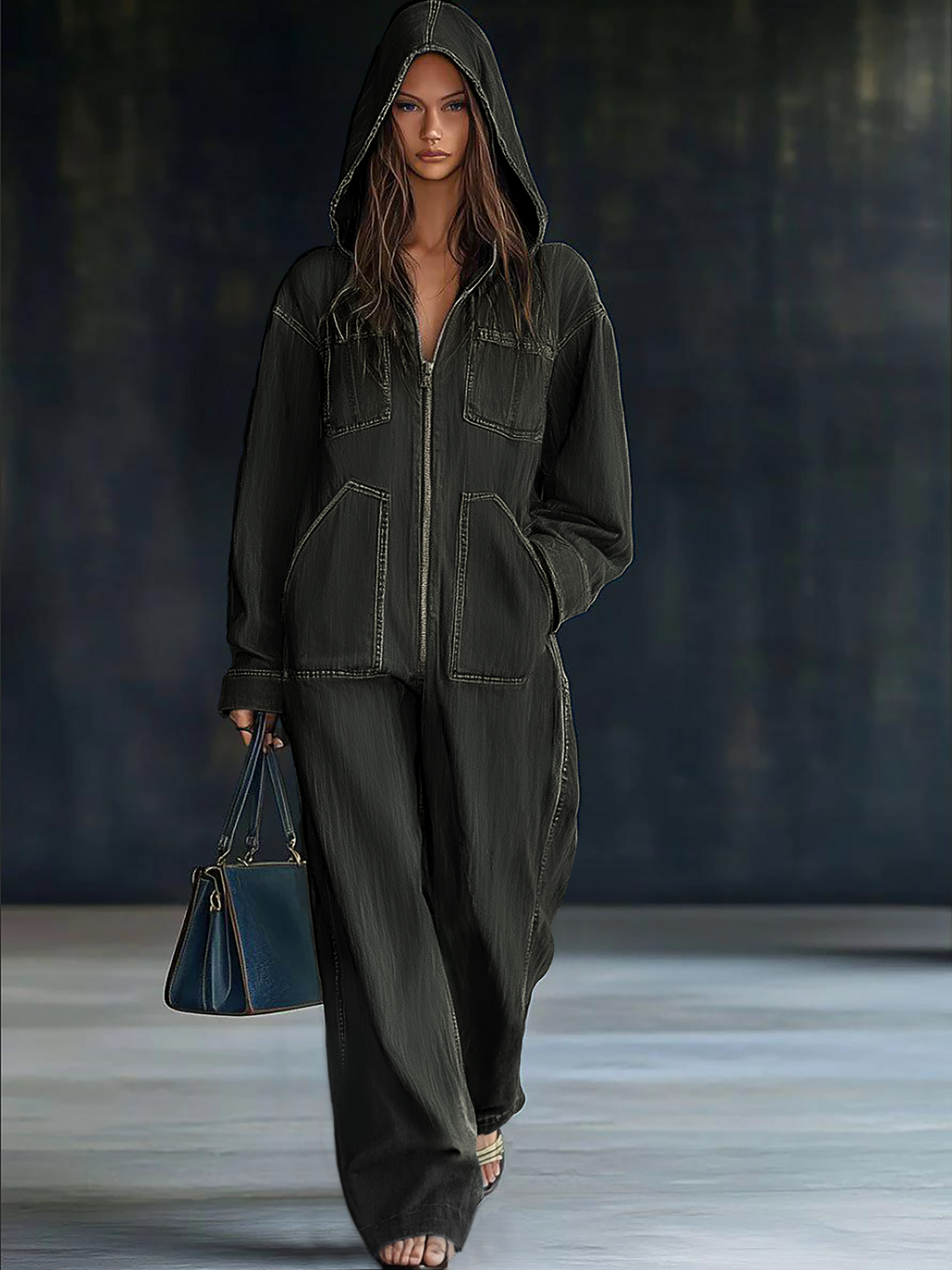 Women’s Hooded Denim Jumpsuit