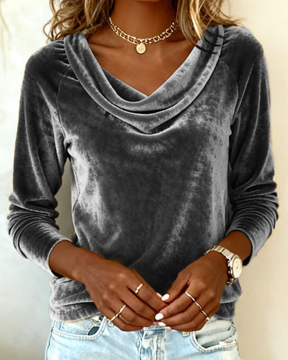 Draped Collar Loose Top