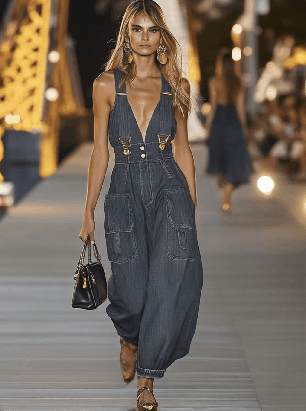 V-Neck Denim Jumpsuit