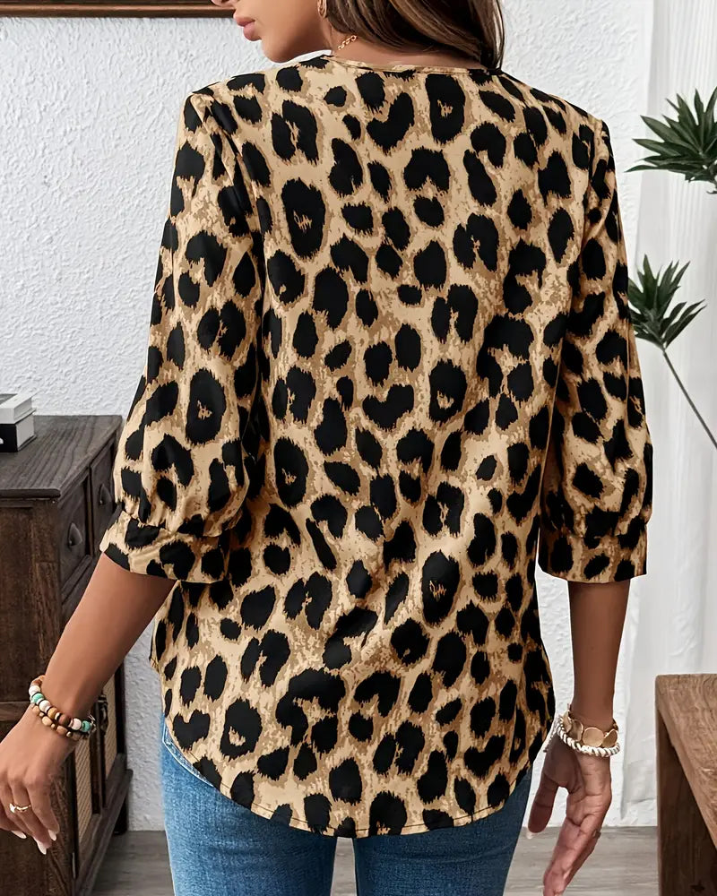 Leopard Print Lapel Blouse