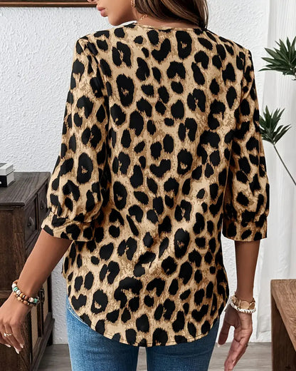 Leopard Print Lapel Blouse
